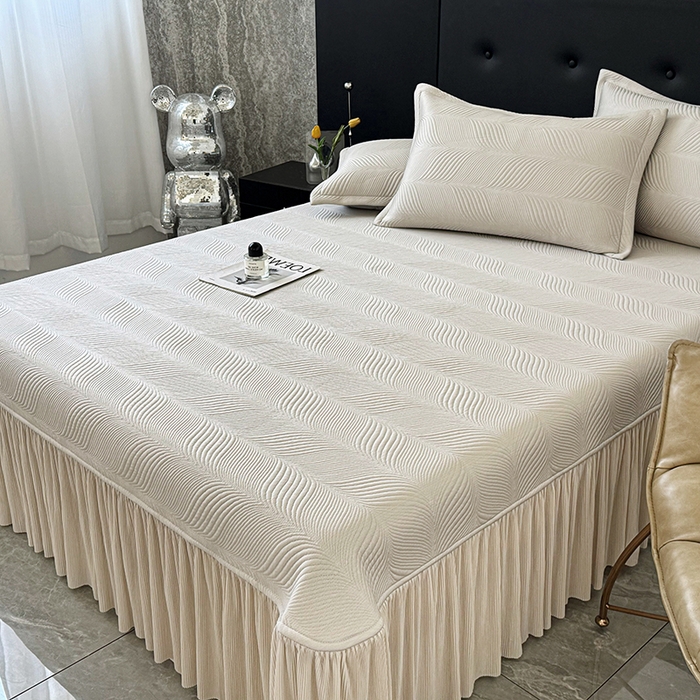 91家纺网 家纺一手货源 找家纺 红夫人 2026新款PE高分子复合凉感席韩版床裙款凉席三件套-冰川 冰川-香槟色