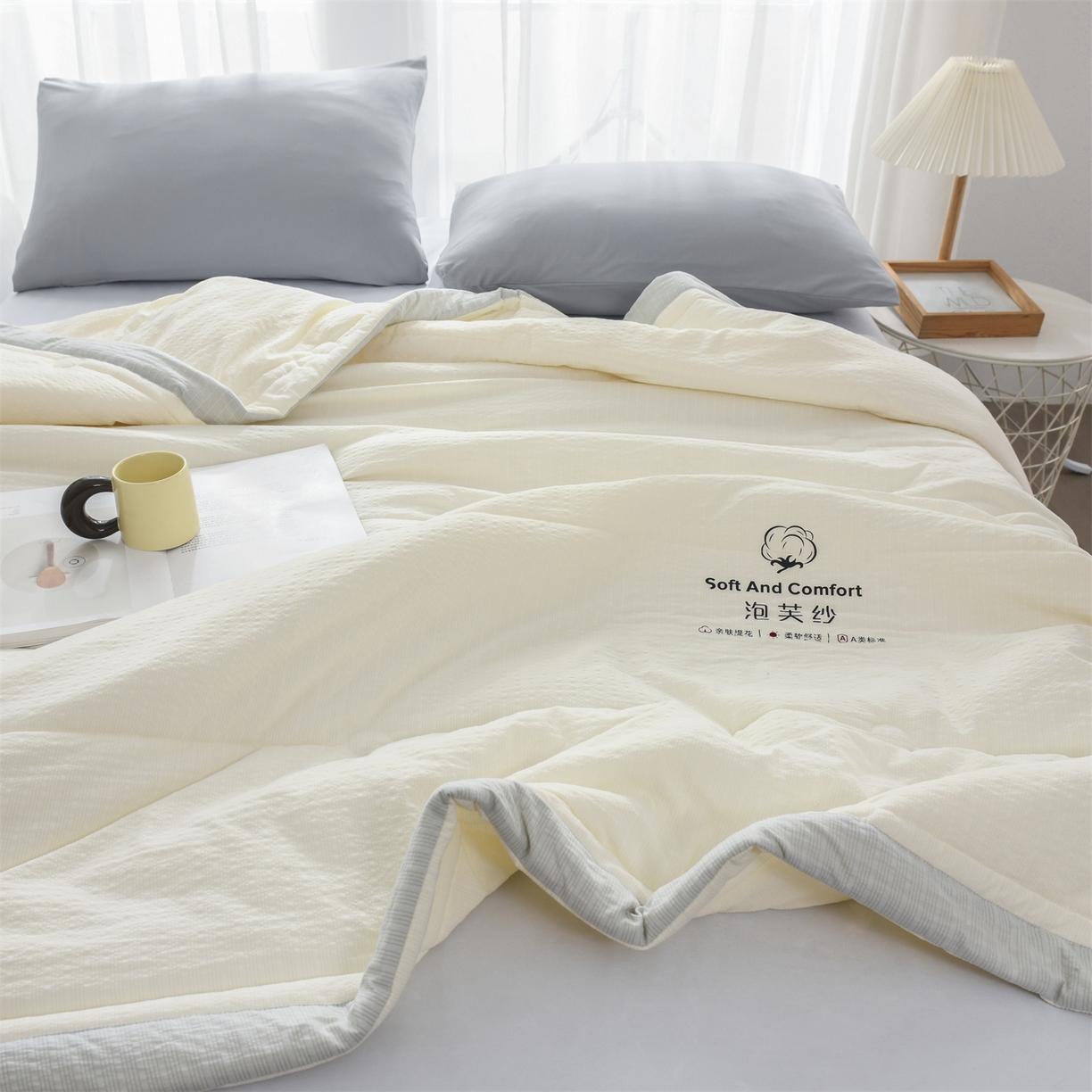 91家纺网 家纺一手货源 找家纺 （总）恋绒家纺 2026春夏新款泡芙纱双层纱泡泡提花皱皱纱夏被夏凉被空调被