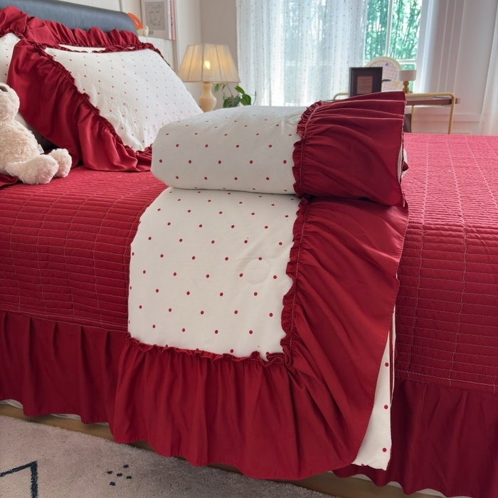 91家纺网 家纺一手货源 找家纺 （总）铠畅 2026新款法式宽边水洗棉泡芙纱床盖款夏被四件套