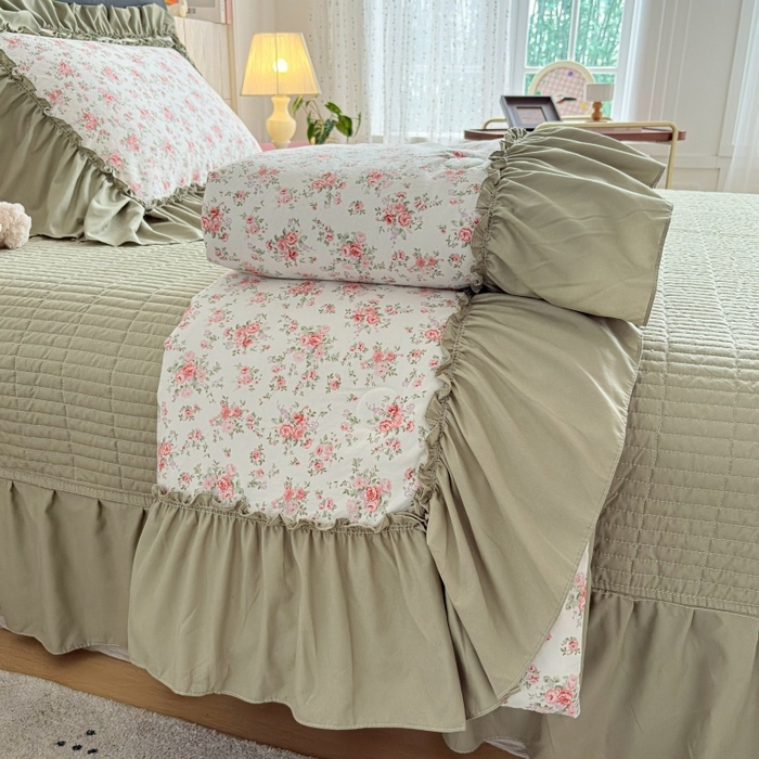 91家纺网 家纺一手货源 找家纺 （总）铠畅 2026新款法式宽边水洗棉泡芙纱床盖款夏被四件套