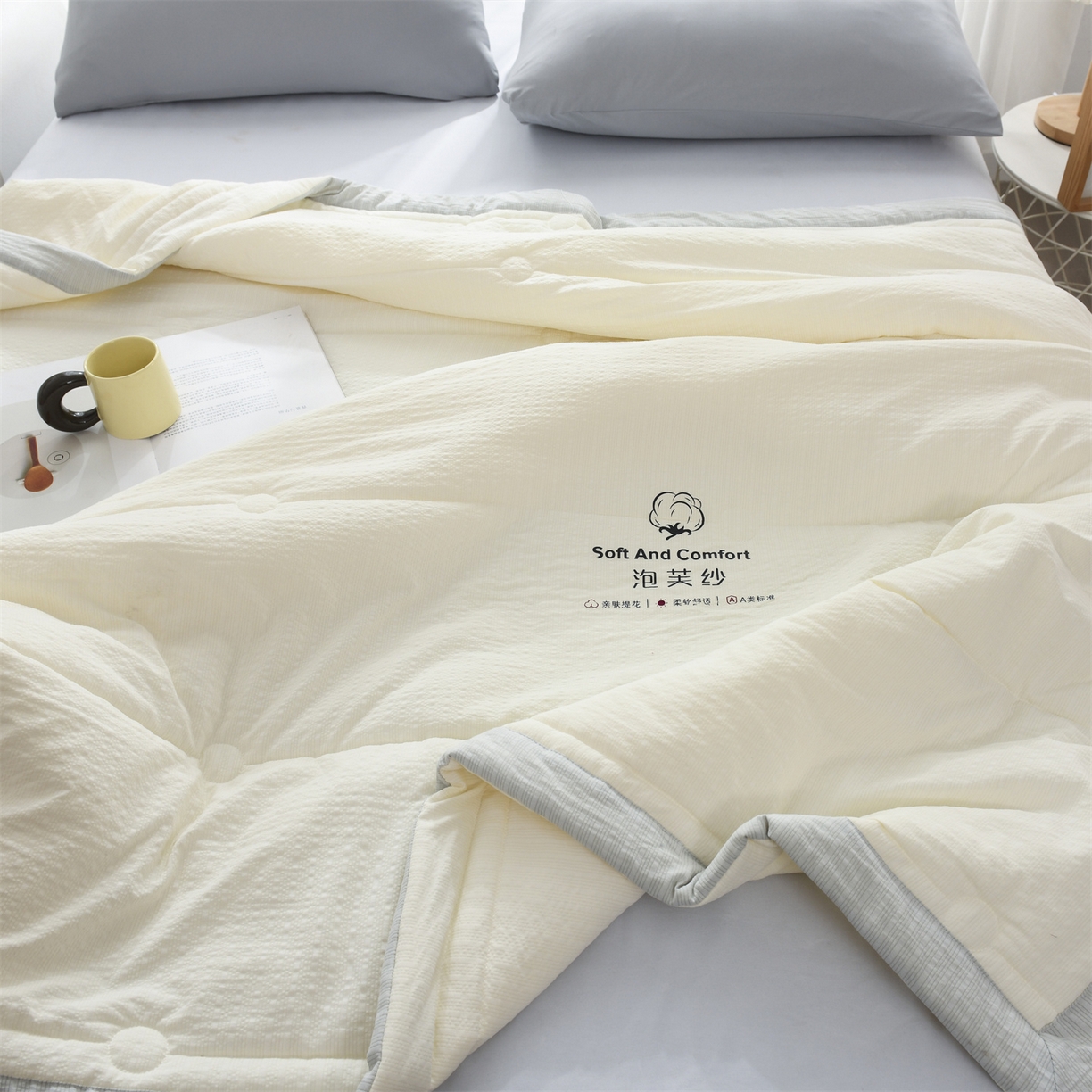 91家纺网 家纺一手货源 找家纺 （总）恋绒家纺 2026春夏新款泡芙纱双层纱泡泡提花皱皱纱夏被夏凉被空调被