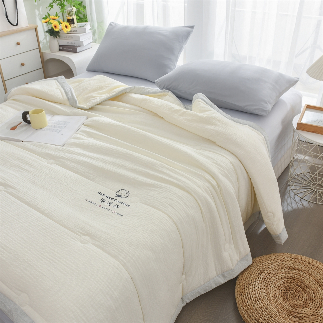 91家纺网 家纺一手货源 找家纺 （总）恋绒家纺 2026春夏新款泡芙纱双层纱泡泡提花皱皱纱夏被夏凉被空调被