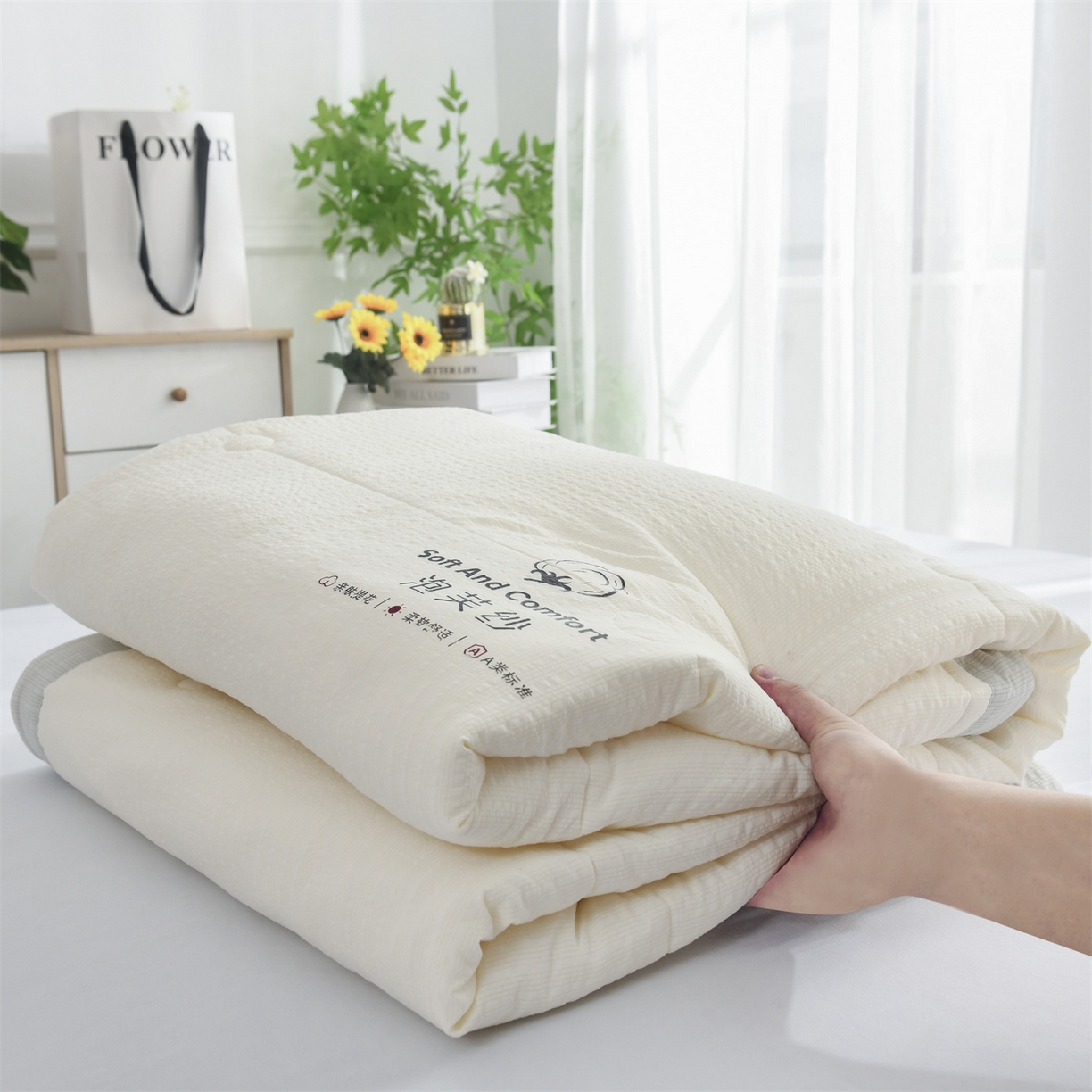 91家纺网 家纺一手货源 找家纺 （总）恋绒家纺 2026春夏新款泡芙纱双层纱泡泡提花皱皱纱夏被夏凉被空调被