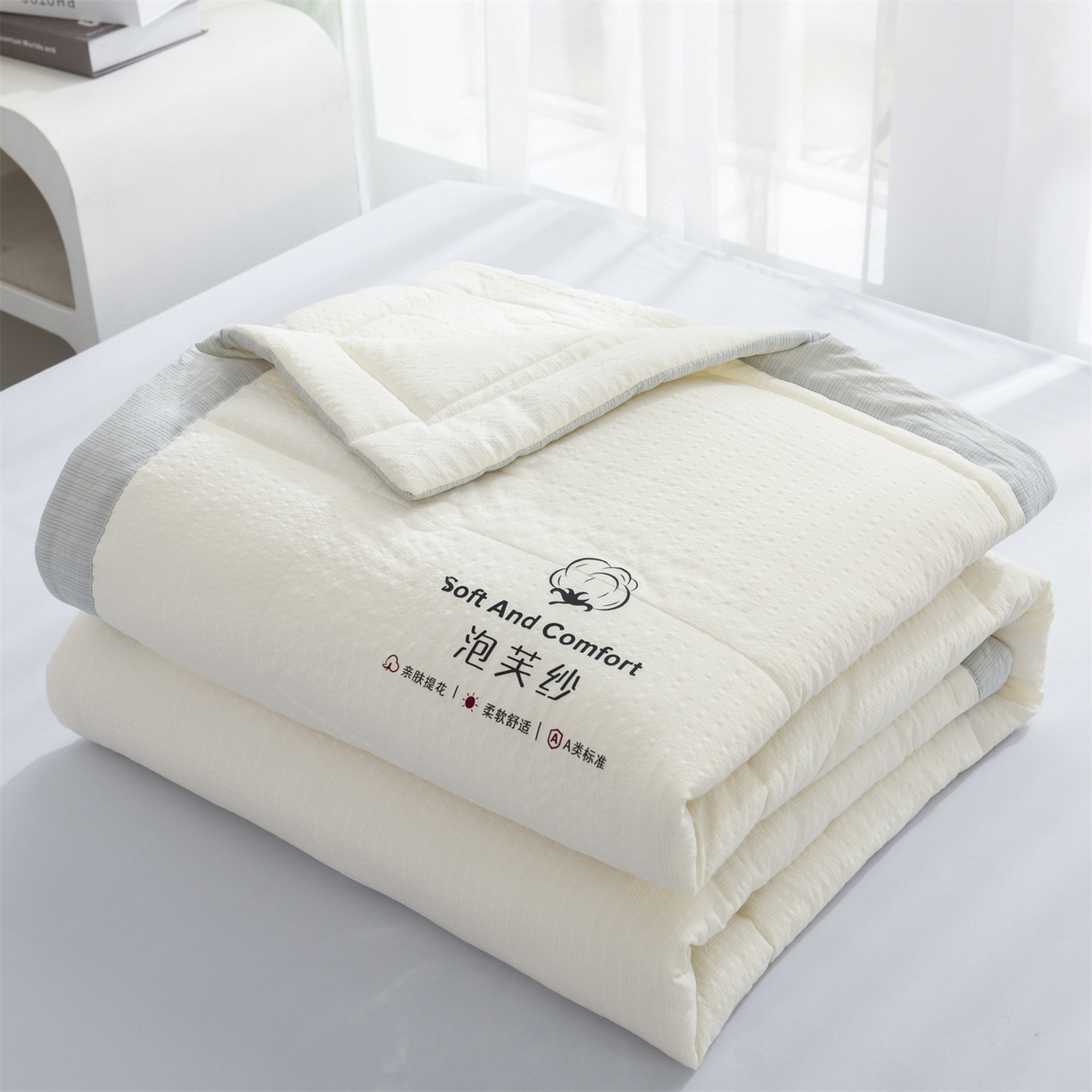 91家纺网 家纺一手货源 找家纺 （总）恋绒家纺 2026春夏新款泡芙纱双层纱泡泡提花皱皱纱夏被夏凉被空调被