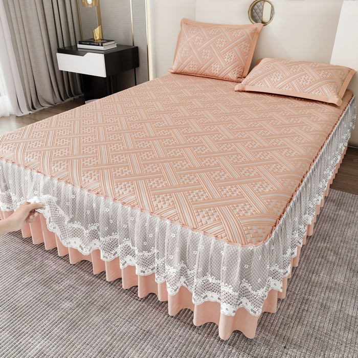 91家纺网 家纺一手货源 找家纺 （总）雅诗帛 2026新款PE凉感丝床裙款凉席三件套-织序