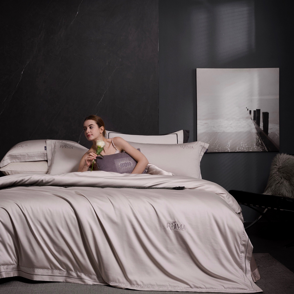 玖玖爱家纺 2026新款天丝棉麻极简主义四件套 胡桃色