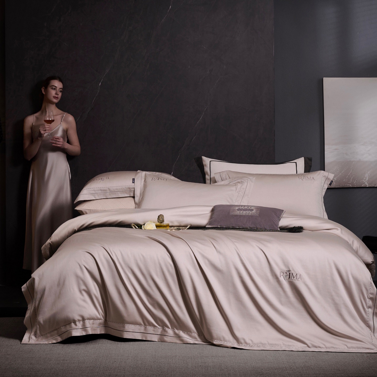 91家纺网 家纺一手货源 找家纺 玖玖爱家纺 2026新款天丝棉麻极简主义四件套 胡桃色