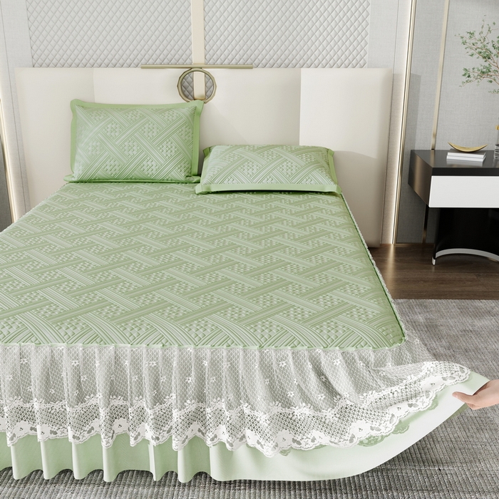 91家纺网 家纺一手货源 找家纺 （总）雅诗帛 2026新款PE凉感丝床裙款凉席三件套-织序