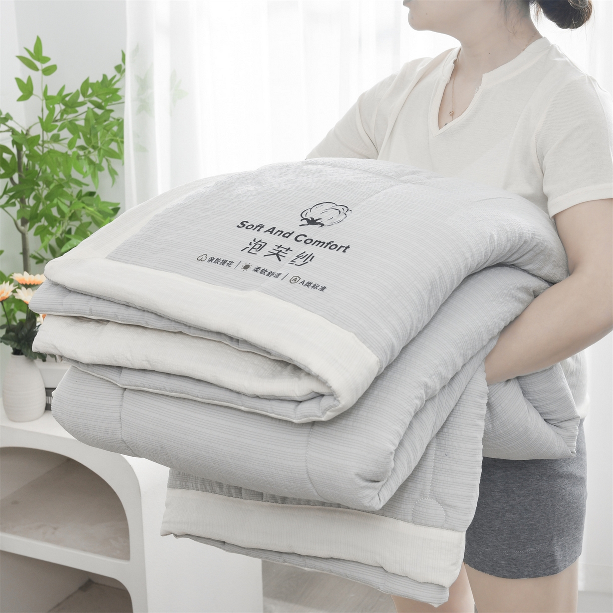 91家纺网 家纺一手货源 找家纺 （总）恋绒家纺 2026春夏新款泡芙纱双层纱泡泡提花皱皱纱夏被夏凉被空调被