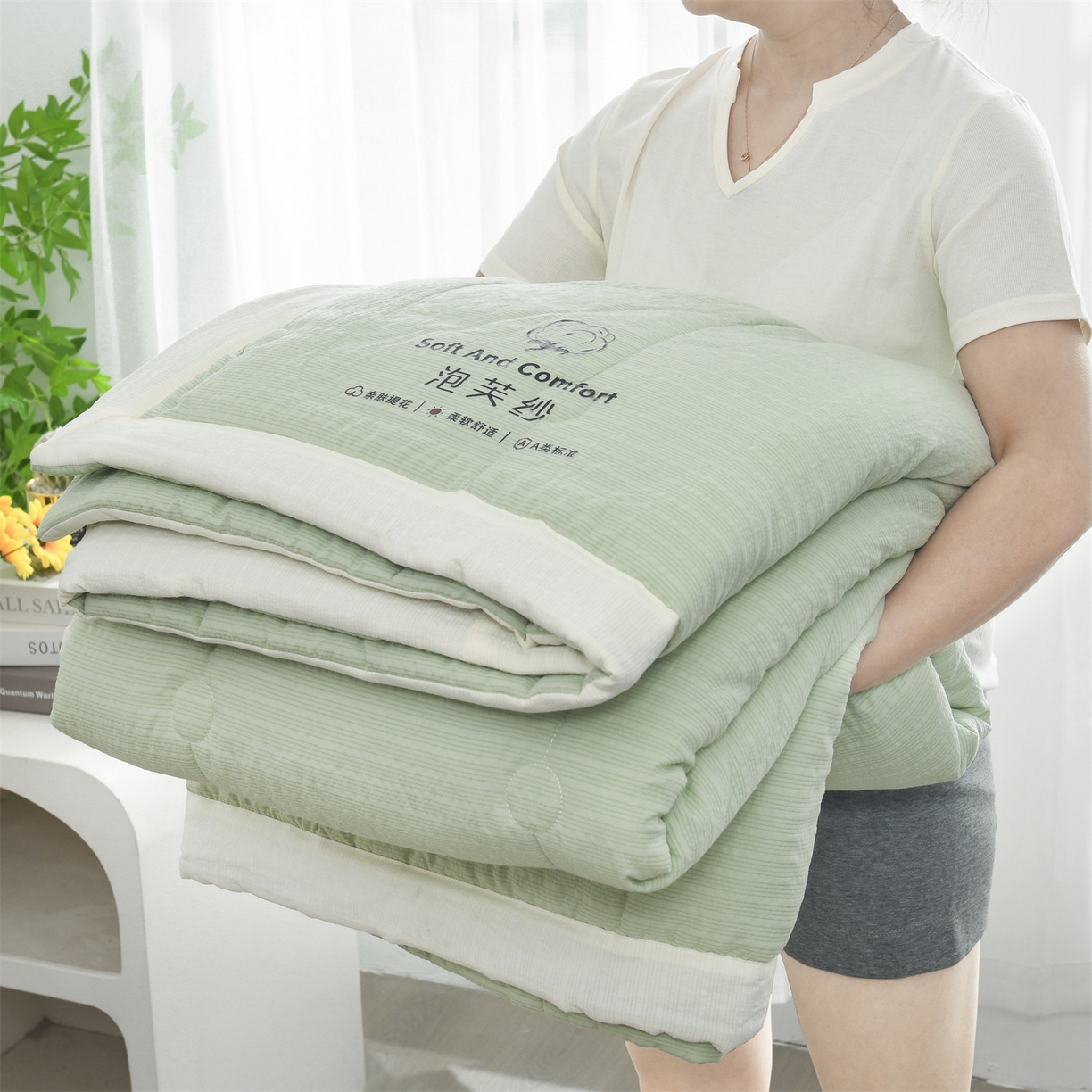 91家纺网 家纺一手货源 找家纺 （总）恋绒家纺 2026春夏新款泡芙纱双层纱泡泡提花皱皱纱夏被夏凉被空调被