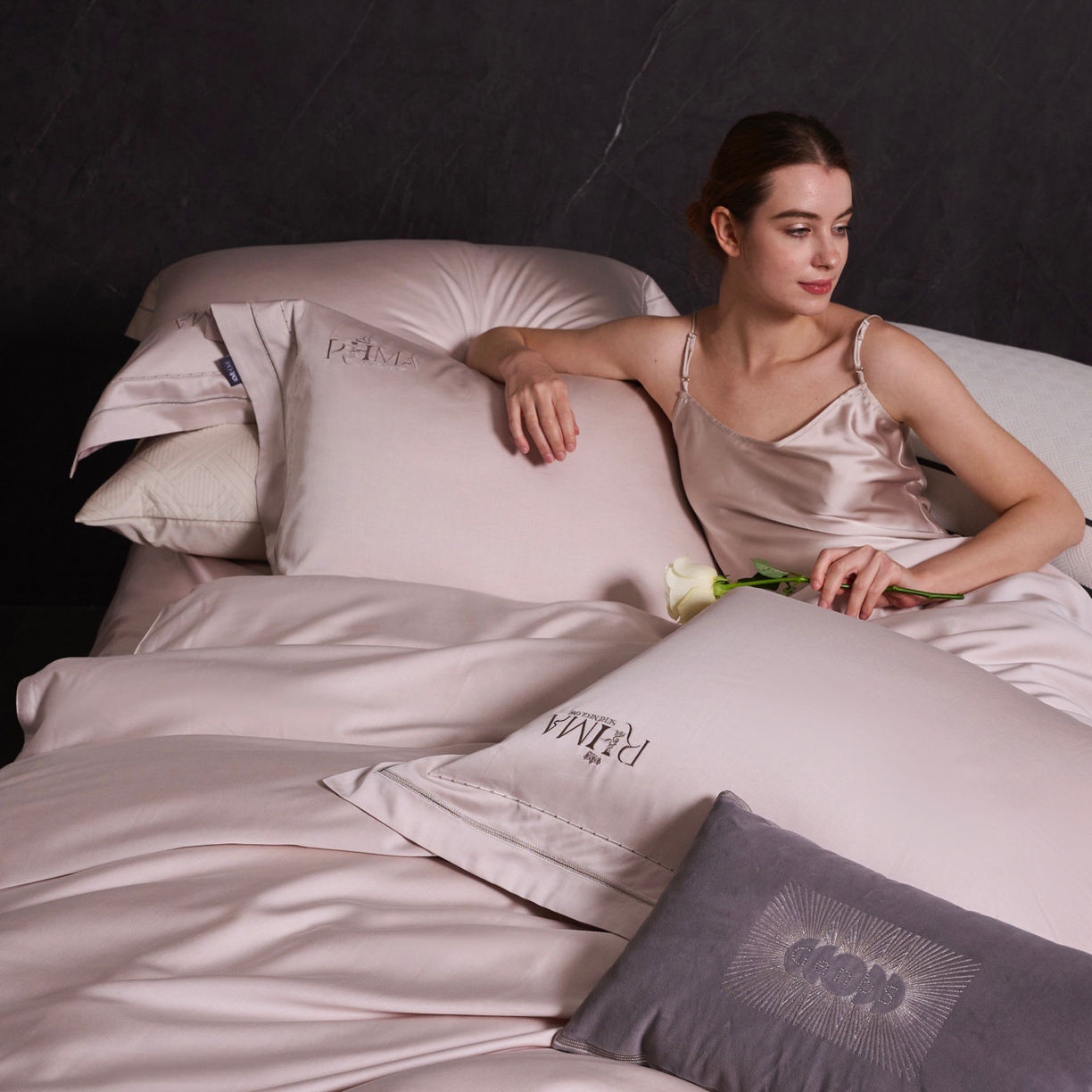 91家纺网 家纺一手货源 找家纺 玖玖爱家纺 2026新款天丝棉麻极简主义四件套 雾粉