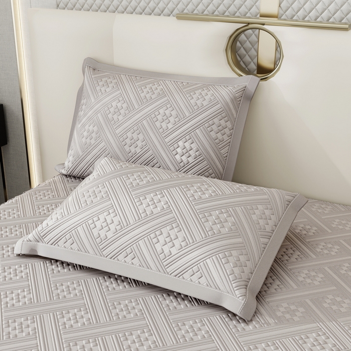 91家纺网 家纺一手货源 找家纺 雅诗帛 2026新款PE凉感丝床裙款凉席三件套-织序 织序床裙-灰