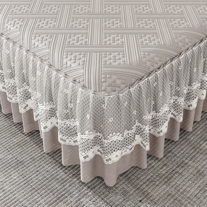 91家纺网 家纺一手货源 找家纺 雅诗帛 2026新款PE凉感丝床裙款凉席三件套-织序 织序床裙-灰