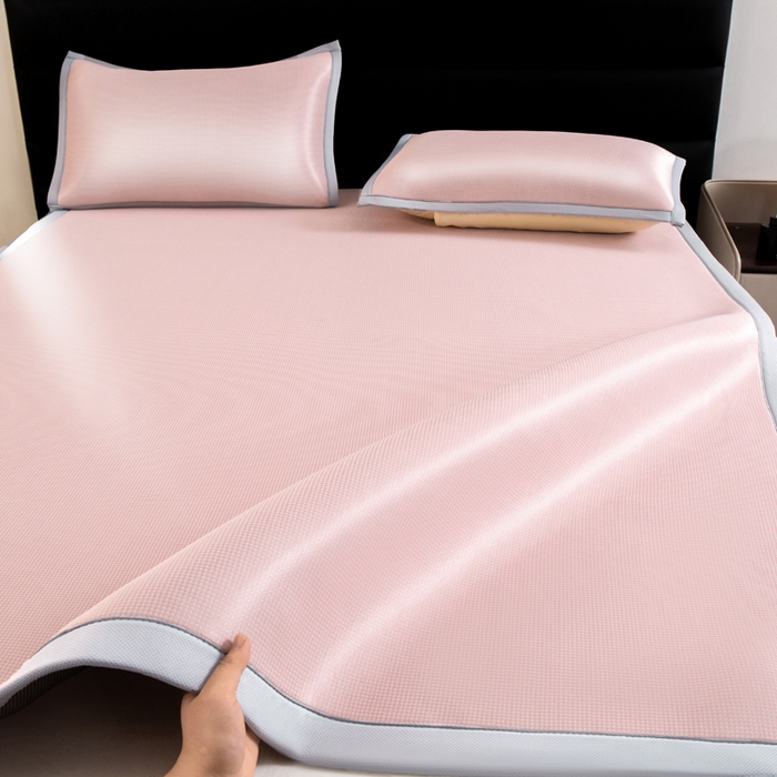 91家纺网 家纺一手货源 找家纺 家喜爱 2026新款碳光冰丝席子三件套加厚复合三明治款冰丝软席平铺席 千鸟格-粉【复合三明治款】