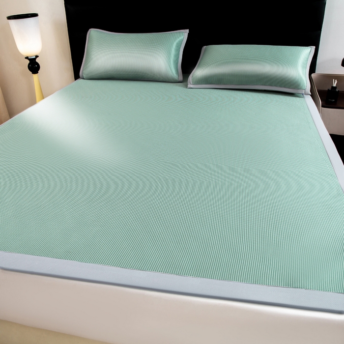 91家纺网 家纺一手货源 找家纺 家喜爱 2026新款碳光冰丝席子三件套加厚复合三明治款冰丝软席平铺席 千鸟格-绿【复合三明治款】