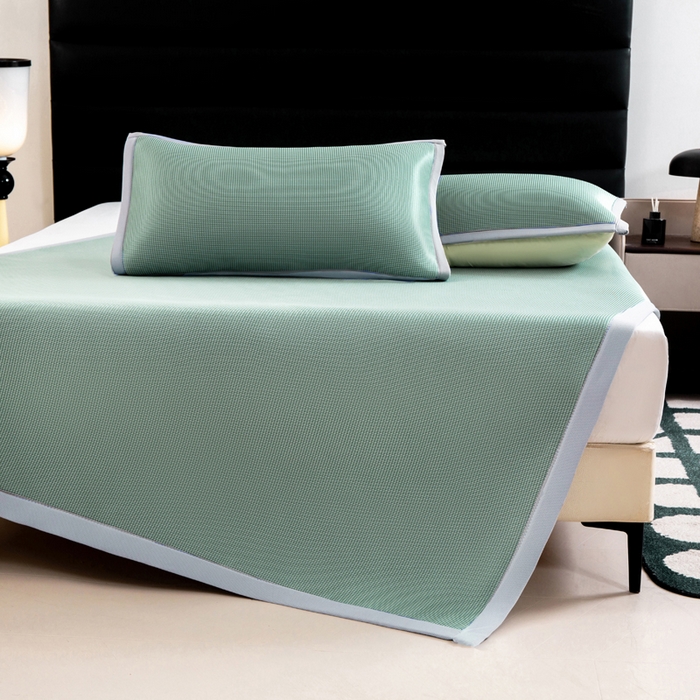 91家纺网 家纺一手货源 找家纺 家喜爱 2026新款碳光冰丝席子三件套加厚复合三明治款冰丝软席平铺席 千鸟格-绿【复合三明治款】