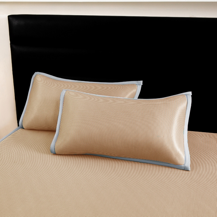 91家纺网 家纺一手货源 找家纺 家喜爱 2026新款碳光冰丝席子三件套加厚复合三明治款冰丝软席平铺席 千鸟格-咖【复合三明治款】