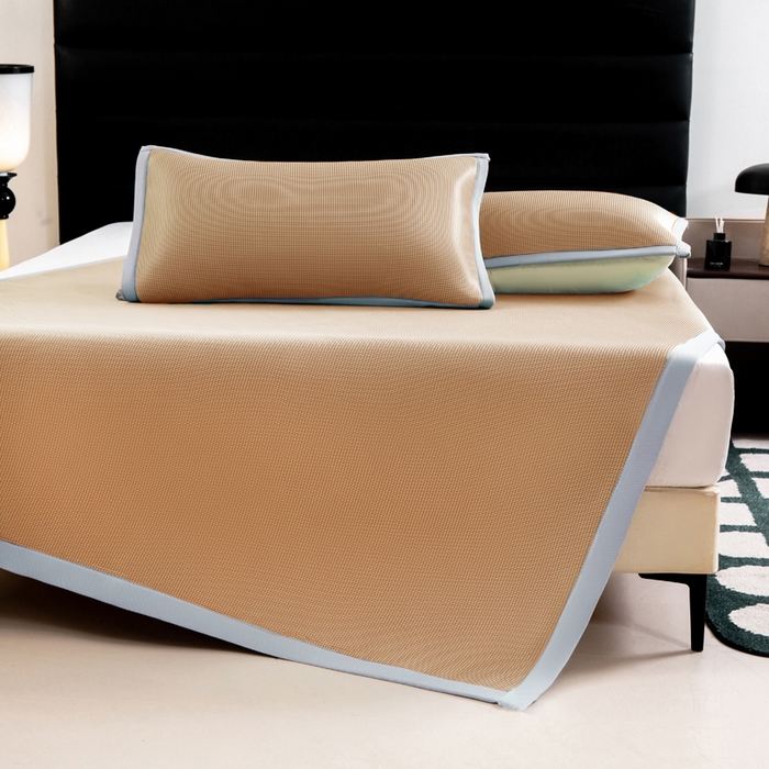 91家纺网 家纺一手货源 找家纺 家喜爱 2026新款碳光冰丝席子三件套加厚复合三明治款冰丝软席平铺席 千鸟格-咖【复合三明治款】