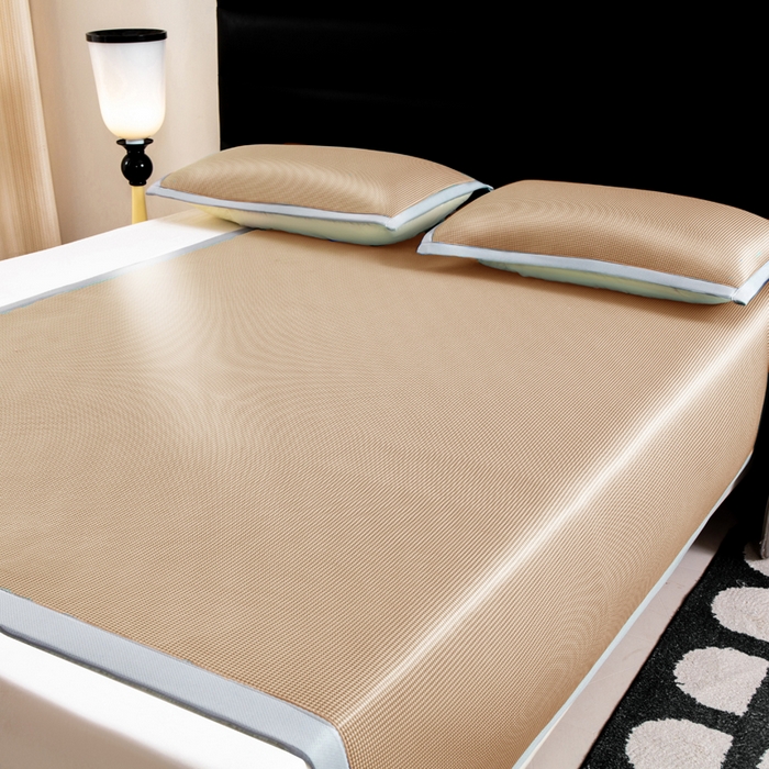 91家纺网 家纺一手货源 找家纺 家喜爱 2026新款碳光冰丝席子三件套加厚复合三明治款冰丝软席平铺席 千鸟格-咖【复合三明治款】