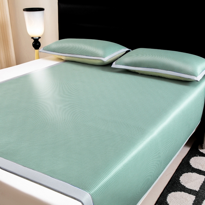 91家纺网 家纺一手货源 找家纺 家喜爱 2026新款碳光冰丝席子三件套加厚复合三明治款冰丝软席平铺席 千鸟格-绿【复合三明治款】