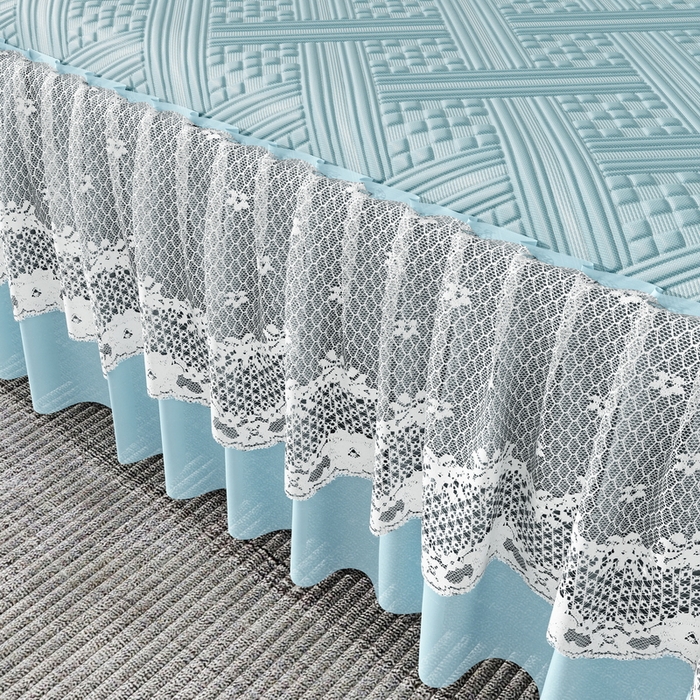 91家纺网 家纺一手货源 找家纺 雅诗帛 2026新款PE凉感丝床裙款凉席三件套-织序 织序床裙-蓝