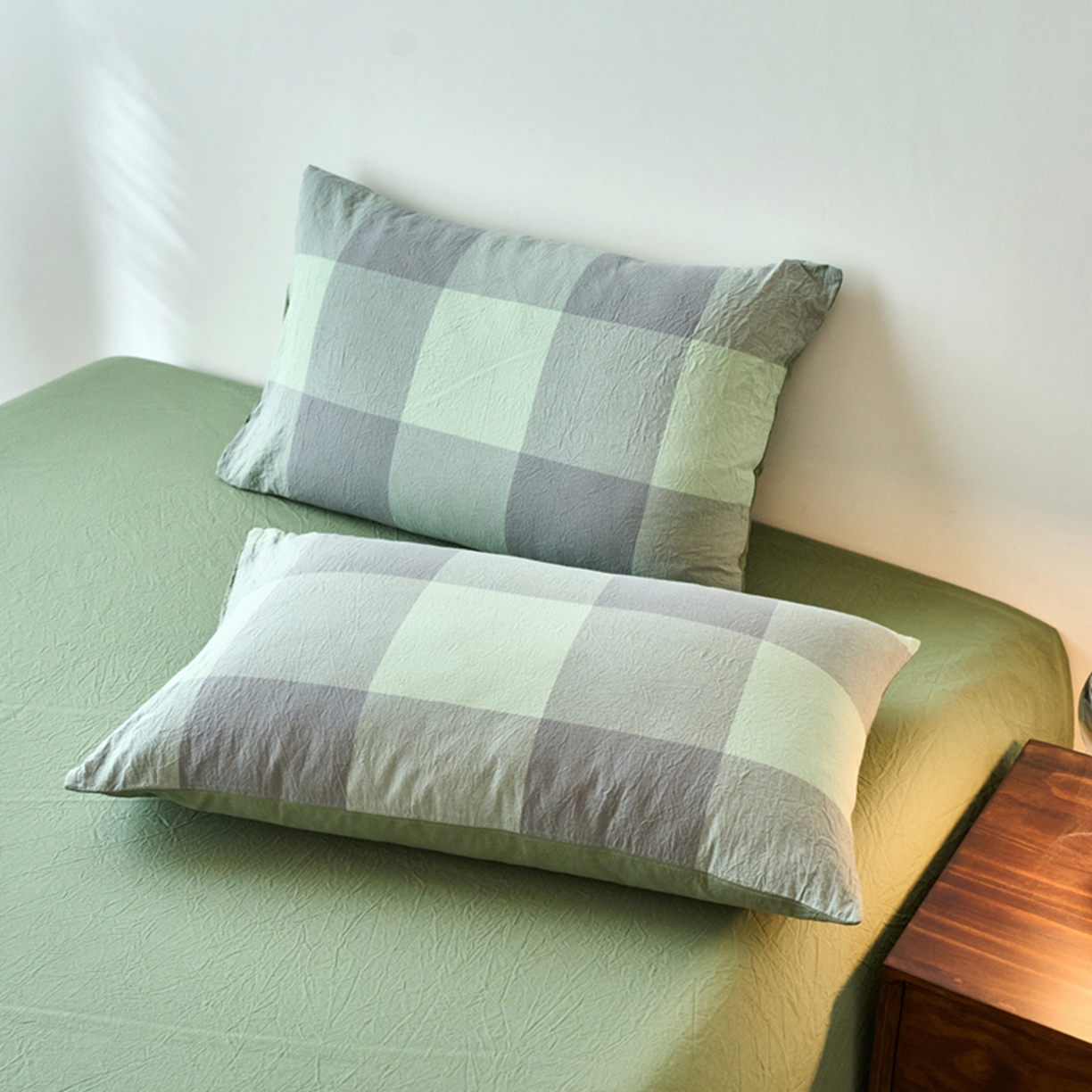 91家纺网 家纺一手货源 找家纺 春皖家纺 2026春夏新款全棉水洗棉单枕套枕套单件单品枕套 素雅-清格