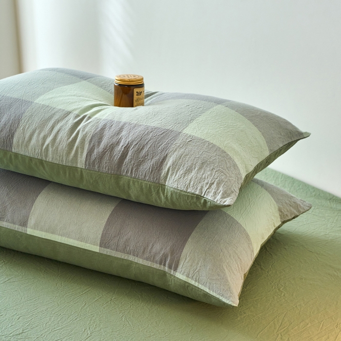 91家纺网 家纺一手货源 找家纺 春皖家纺 2026春夏新款全棉水洗棉单枕套枕套单件单品枕套 素雅-清格