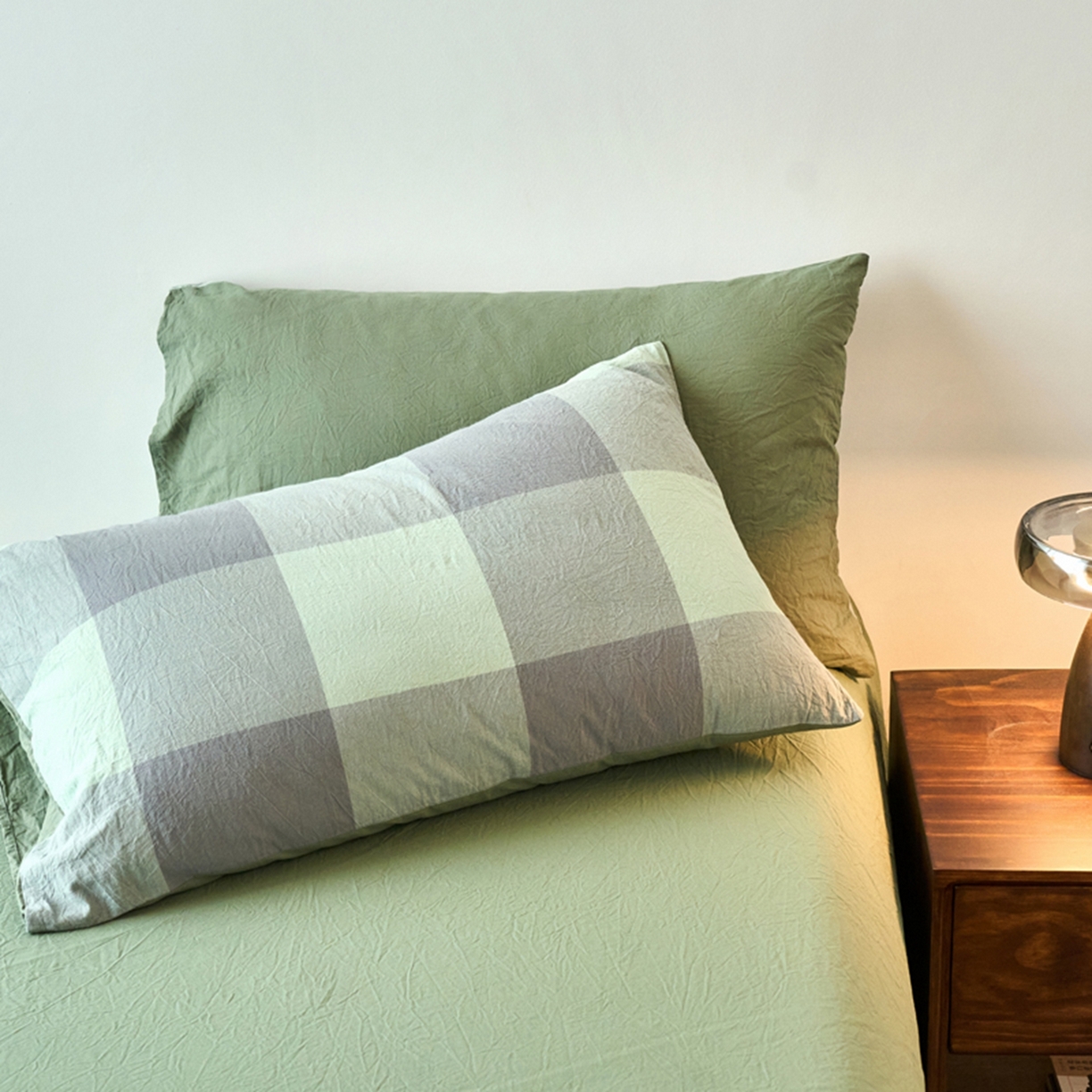 91家纺网 家纺一手货源 找家纺 春皖家纺 2026春夏新款全棉水洗棉单枕套枕套单件单品枕套 素雅-清格