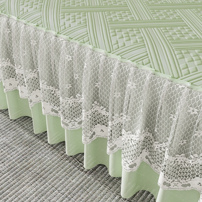 91家纺网 家纺一手货源 找家纺 雅诗帛 2026新款PE凉感丝床裙款凉席三件套-织序 织序床裙-绿