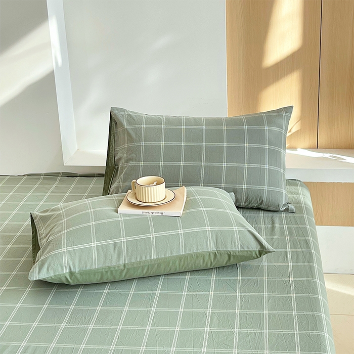 91家纺网 家纺一手货源 找家纺 春皖家纺 2026春夏新款全棉水洗棉单枕套枕套单件单品枕套 素雅-韵绿