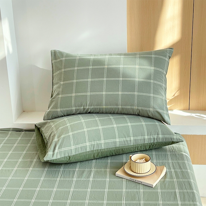 91家纺网 家纺一手货源 找家纺 春皖家纺 2026春夏新款全棉水洗棉单枕套枕套单件单品枕套 素雅-韵绿