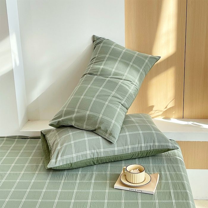 91家纺网 家纺一手货源 找家纺 春皖家纺 2026春夏新款全棉水洗棉单枕套枕套单件单品枕套 素雅-韵绿