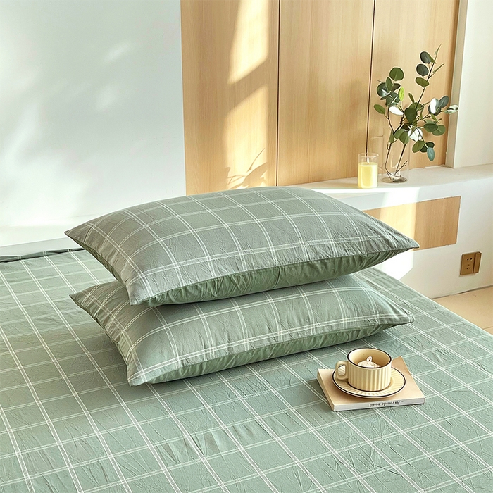 91家纺网 家纺一手货源 找家纺 春皖家纺 2026春夏新款全棉水洗棉单枕套枕套单件单品枕套 素雅-韵绿