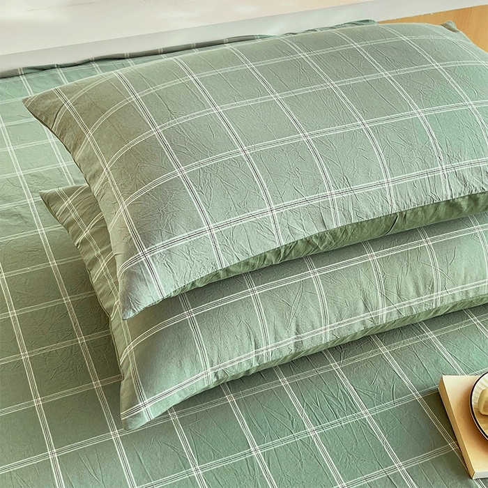 91家纺网 家纺一手货源 找家纺 春皖家纺 2026春夏新款全棉水洗棉单枕套枕套单件单品枕套 素雅-韵绿