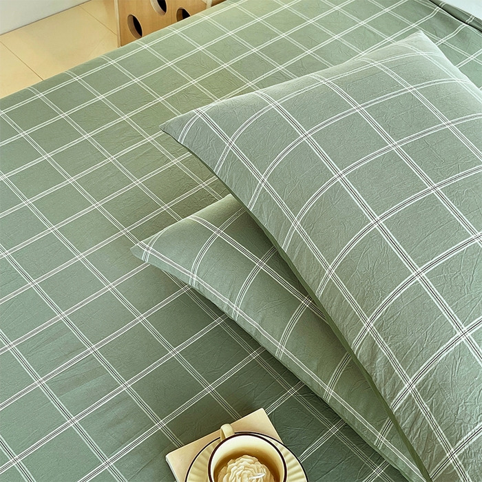 91家纺网 家纺一手货源 找家纺 春皖家纺 2026春夏新款全棉水洗棉单枕套枕套单件单品枕套 素雅-韵绿