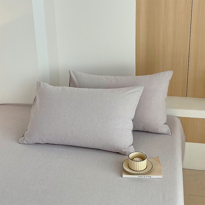 春皖家纺 2026春夏新款全棉水洗棉单枕套枕套单件单品枕套 细条灰