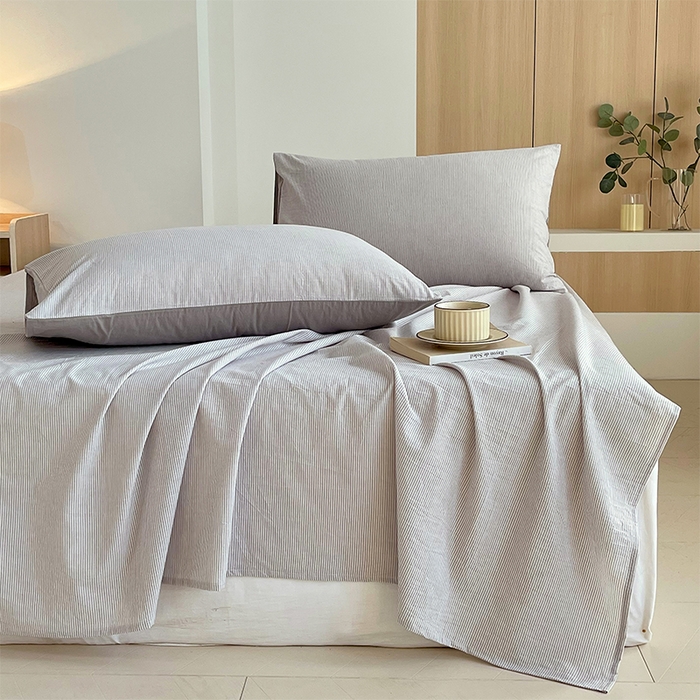 91家纺网 家纺一手货源 找家纺 春皖家纺 2026春夏新款全棉水洗棉单枕套枕套单件单品枕套 细条灰