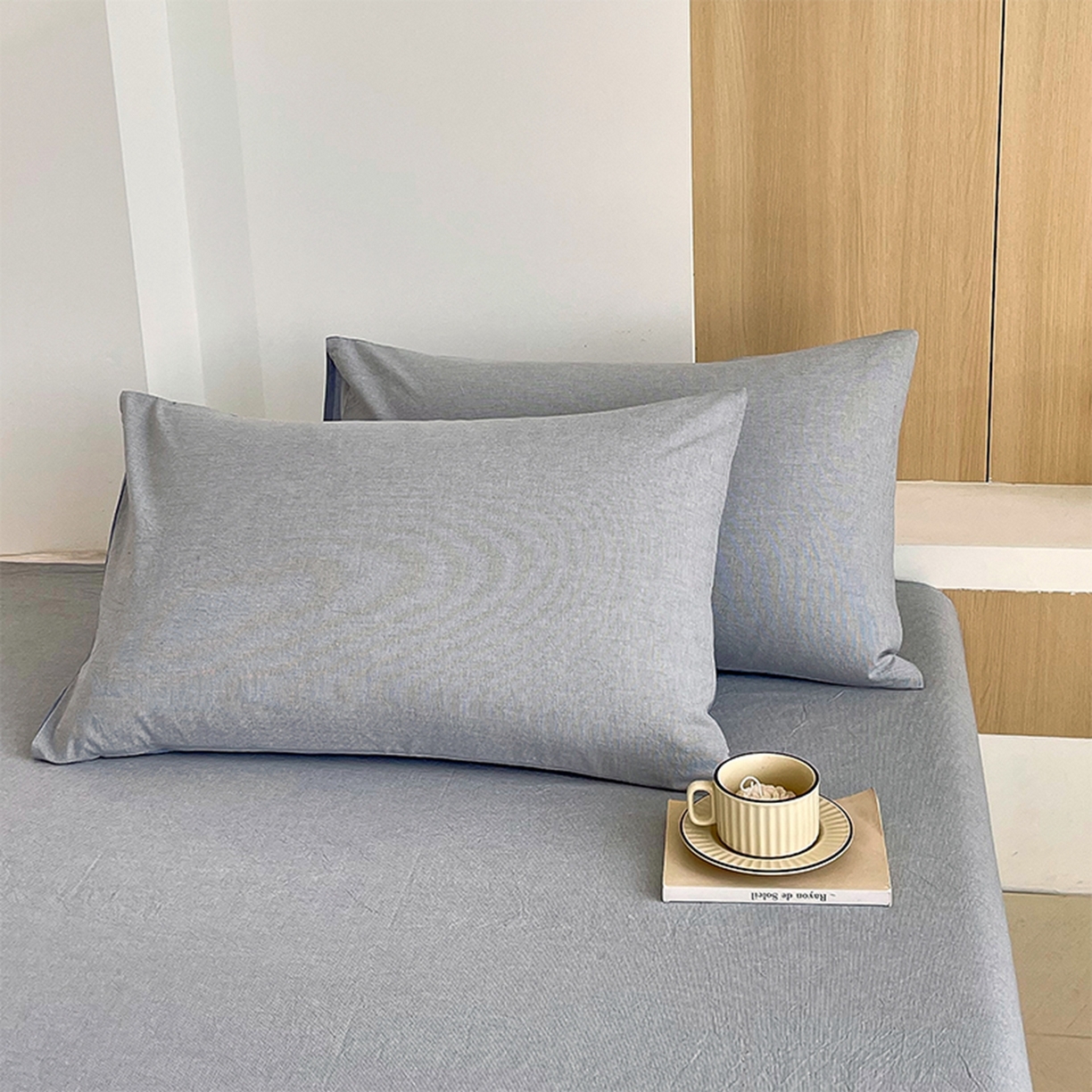 春皖家纺 2026春夏新款全棉水洗棉单枕套枕套单件单品枕套 细条蓝