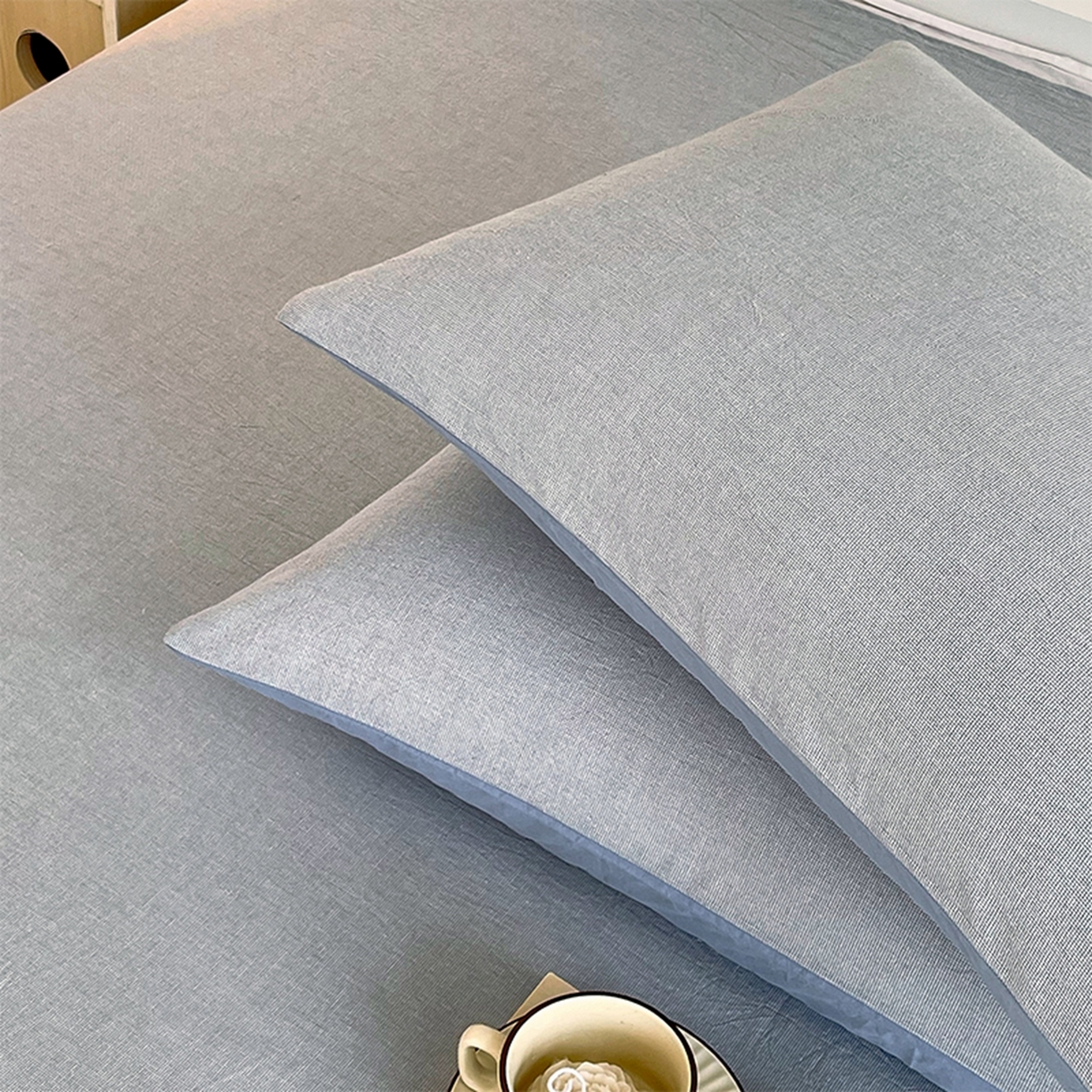 91家纺网 家纺一手货源 找家纺 春皖家纺 2026春夏新款全棉水洗棉单枕套枕套单件单品枕套 细条蓝