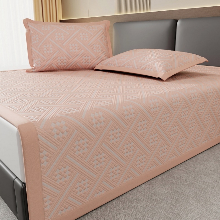 91家纺网 家纺一手货源 找家纺 雅诗帛 2026新款PE凉感冰丝席三件套-织序 床席织序-粉