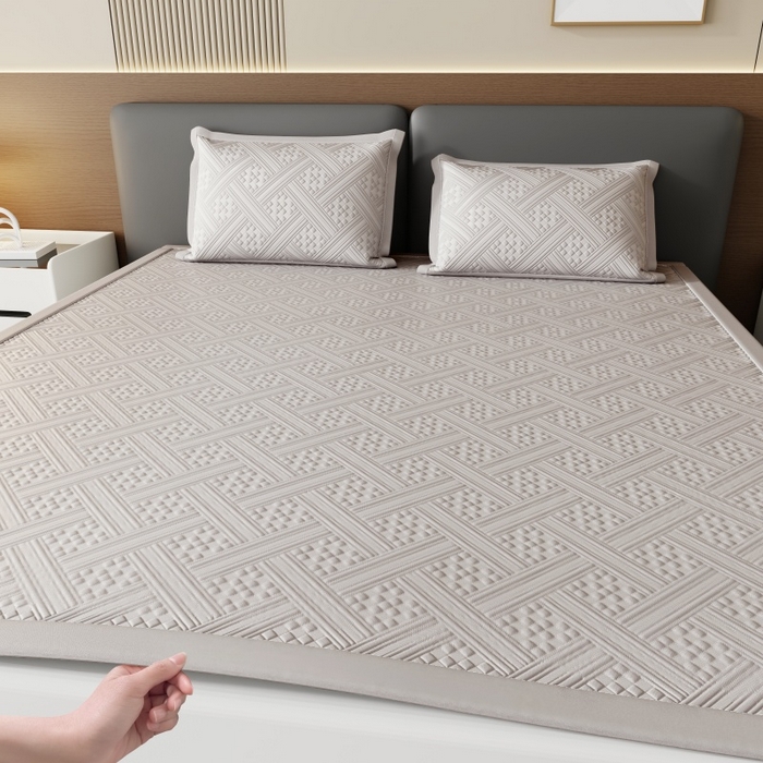 91家纺网 家纺一手货源 找家纺 雅诗帛 2026新款PE凉感冰丝席三件套-织序 床席织序-灰