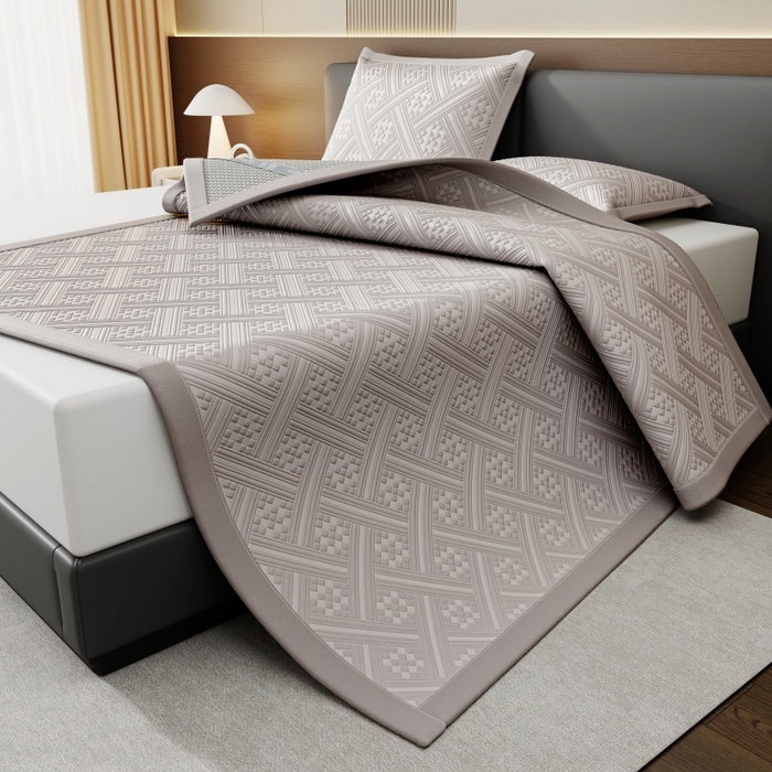 91家纺网 家纺一手货源 找家纺 雅诗帛 2026新款PE凉感冰丝席三件套-织序 床席织序-灰