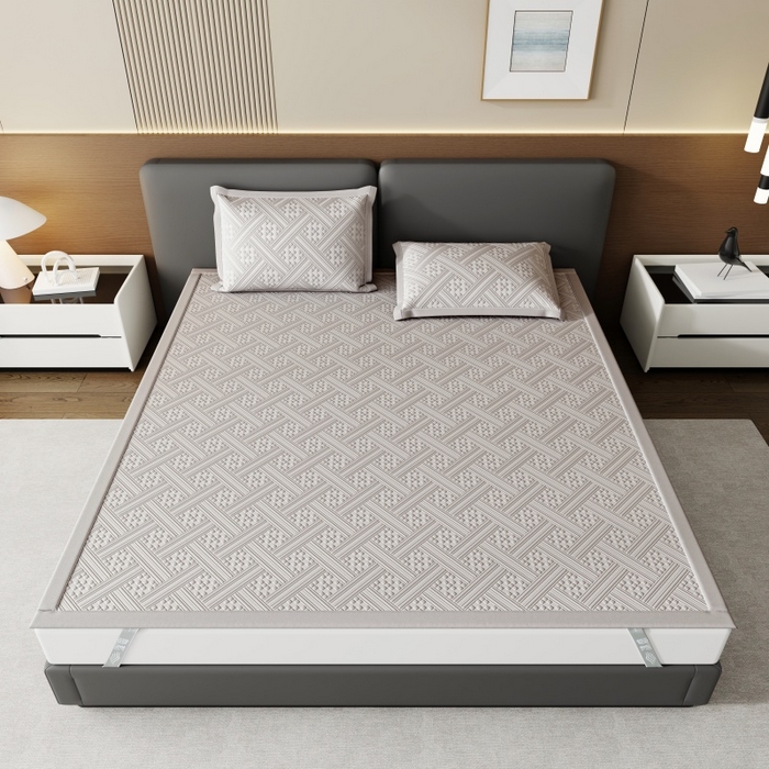 91家纺网 家纺一手货源 找家纺 雅诗帛 2026新款PE凉感冰丝席三件套-织序 床席织序-灰