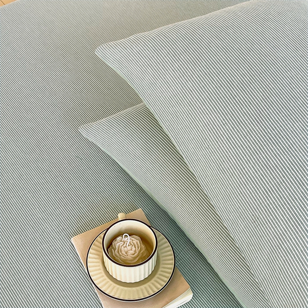 91家纺网 家纺一手货源 找家纺 春皖家纺 2026春夏新款全棉水洗棉单枕套枕套单件单品枕套 细条绿