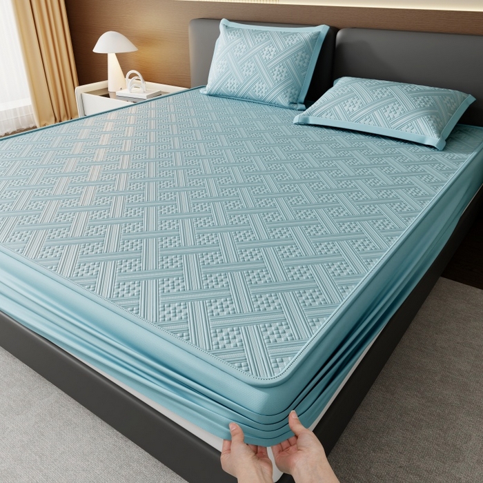 91家纺网 家纺一手货源 找家纺 雅诗帛 2026新款PE凉感冰丝席三件套-织序 床席织序-蓝