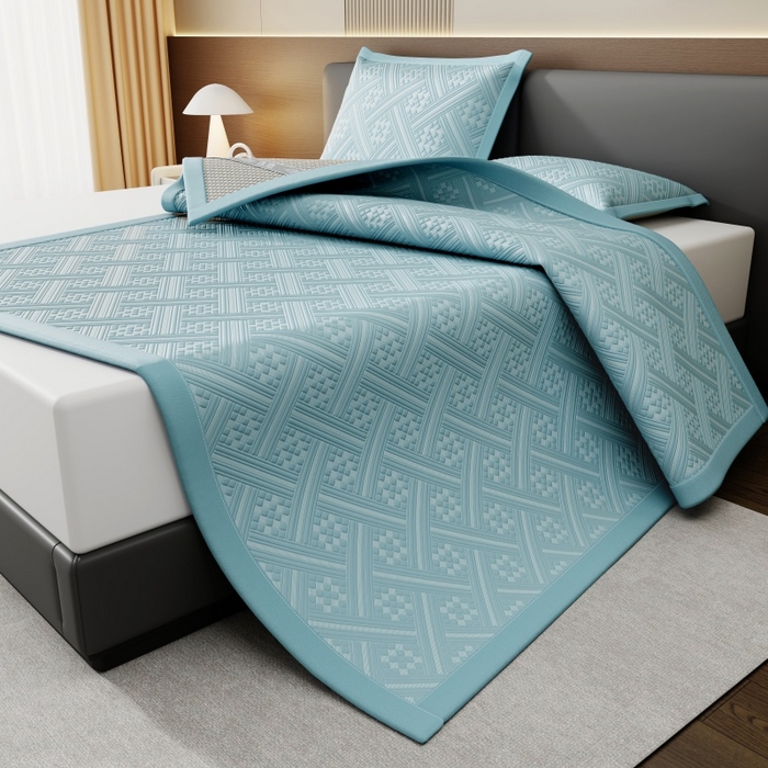 91家纺网 家纺一手货源 找家纺 雅诗帛 2026新款PE凉感冰丝席三件套-织序 床席织序-蓝