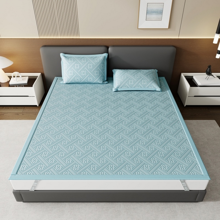 91家纺网 家纺一手货源 找家纺 雅诗帛 2026新款PE凉感冰丝席三件套-织序 床席织序-蓝