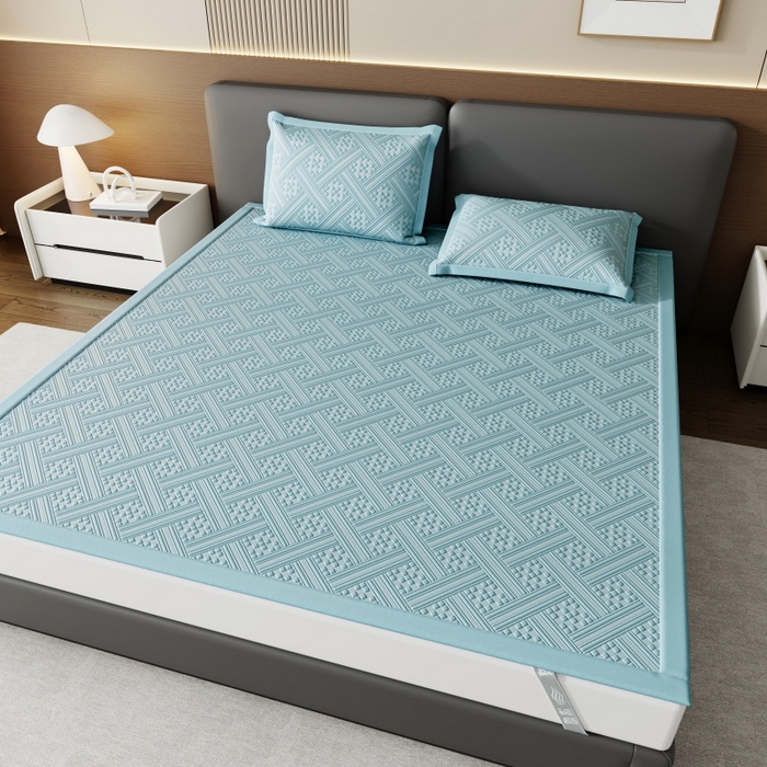 91家纺网 家纺一手货源 找家纺 雅诗帛 2026新款PE凉感冰丝席三件套-织序 床席织序-蓝