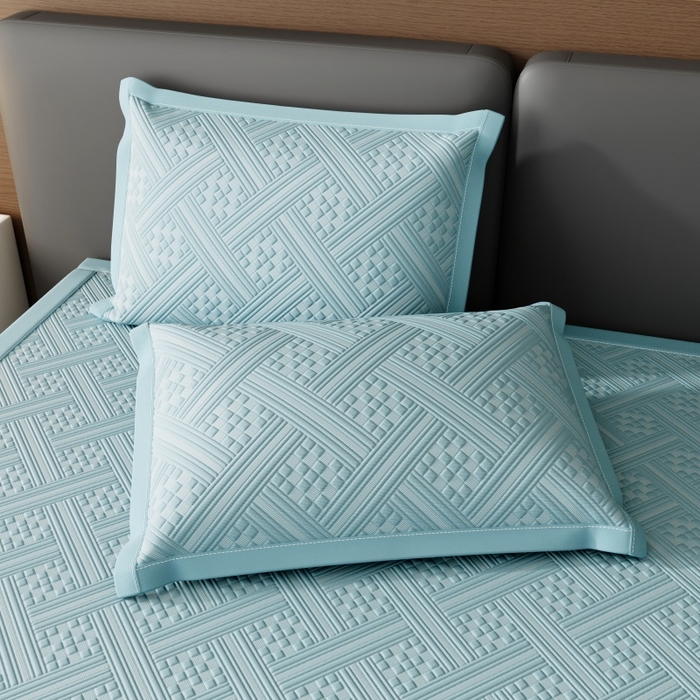 91家纺网 家纺一手货源 找家纺 雅诗帛 2026新款PE凉感冰丝席三件套-织序 床席织序-蓝