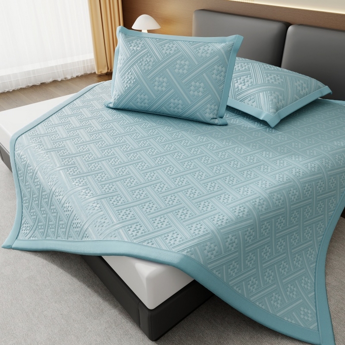 91家纺网 家纺一手货源 找家纺 雅诗帛 2026新款PE凉感冰丝席三件套-织序 床席织序-蓝